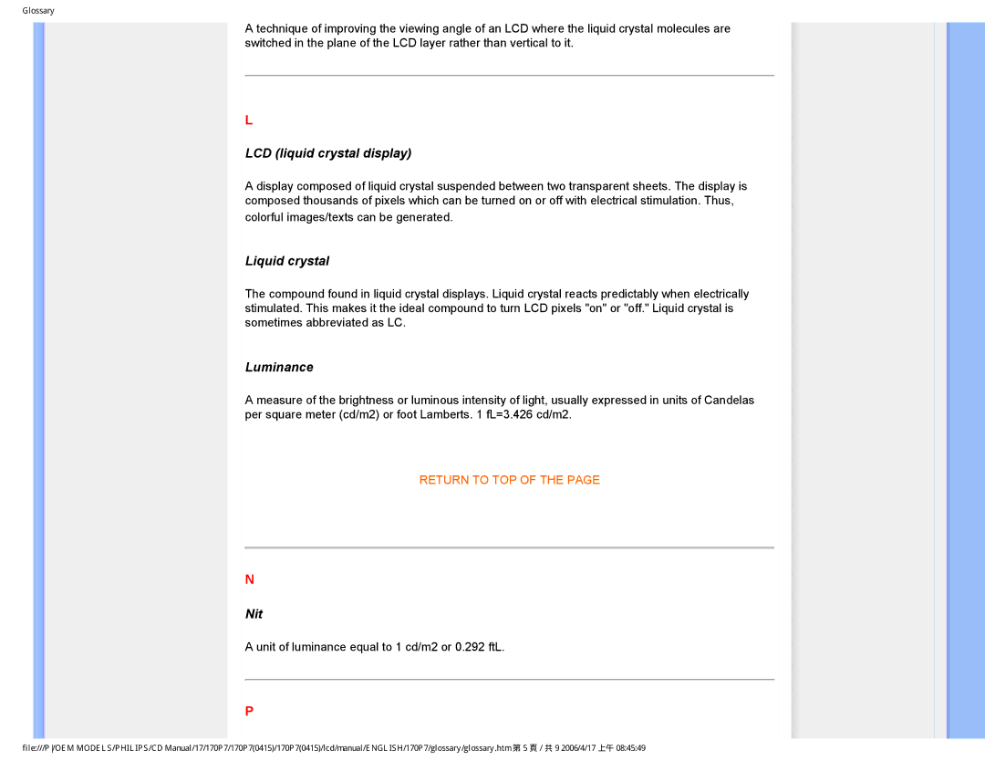 Philips 170P7 user manual LCD liquid crystal display 