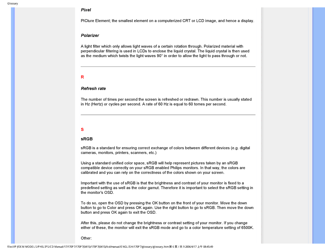 Philips 170P7 user manual Pixel 