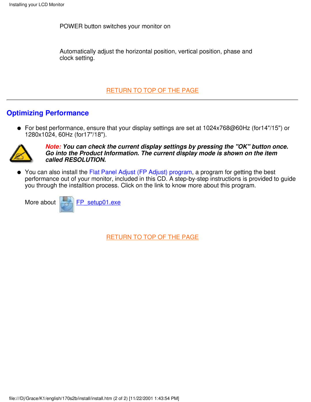 Philips 170S2B user manual Optimizing Performance 