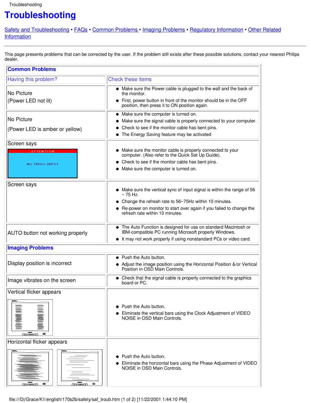 Philips 170S2B user manual Troubleshooting 