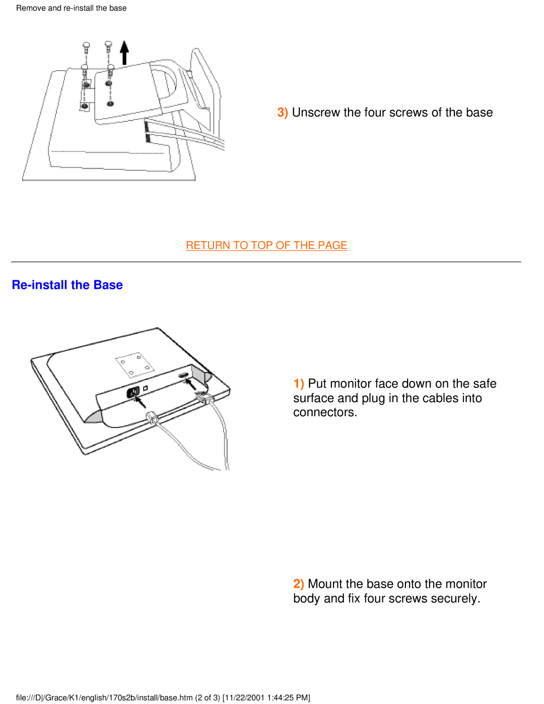 Philips 170S2B user manual Re-install the Base 