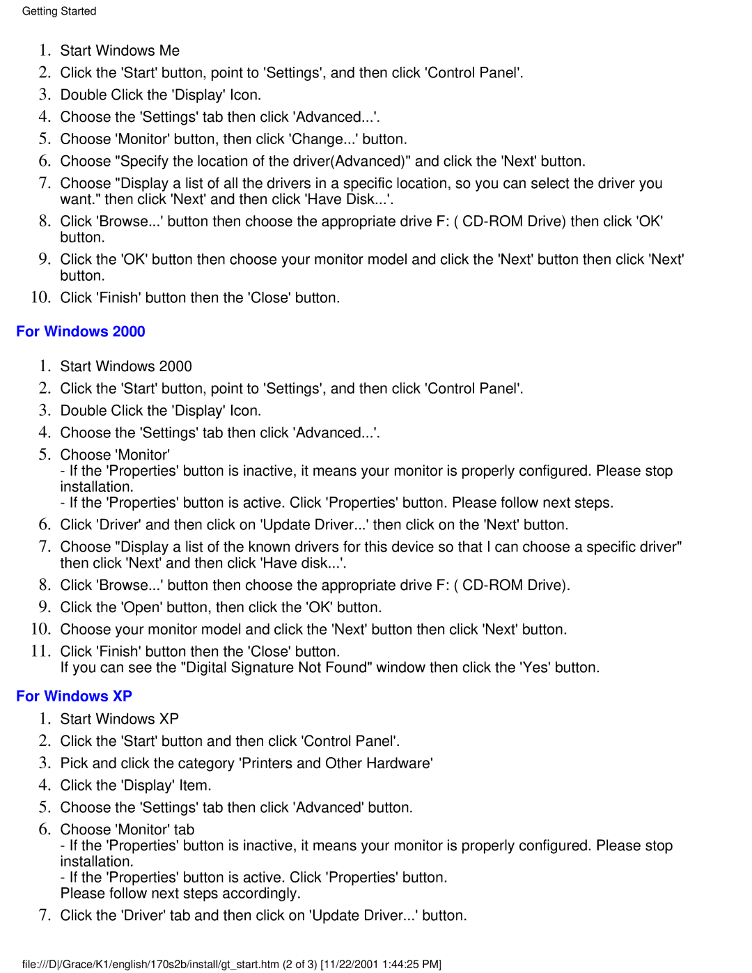 Philips 170S2B user manual For Windows XP 