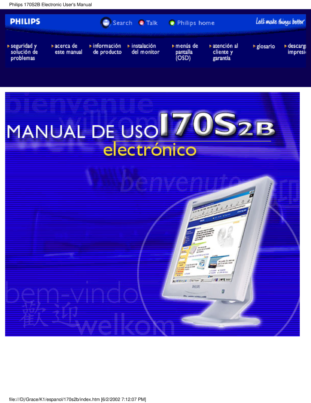 Philips 170S2B user manual File///D/Grace/K1/espanol/170s2b/index.htm 6/2/2002 71207 PM 