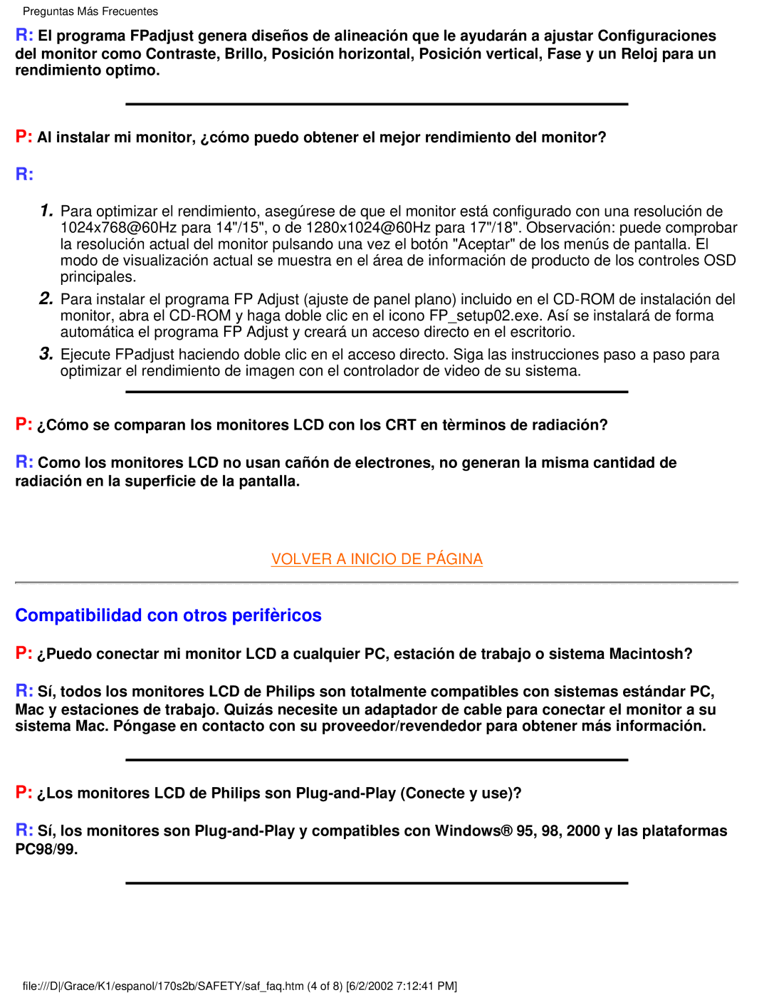 Philips 170S2B user manual Compatibilidad con otros perifèricos 