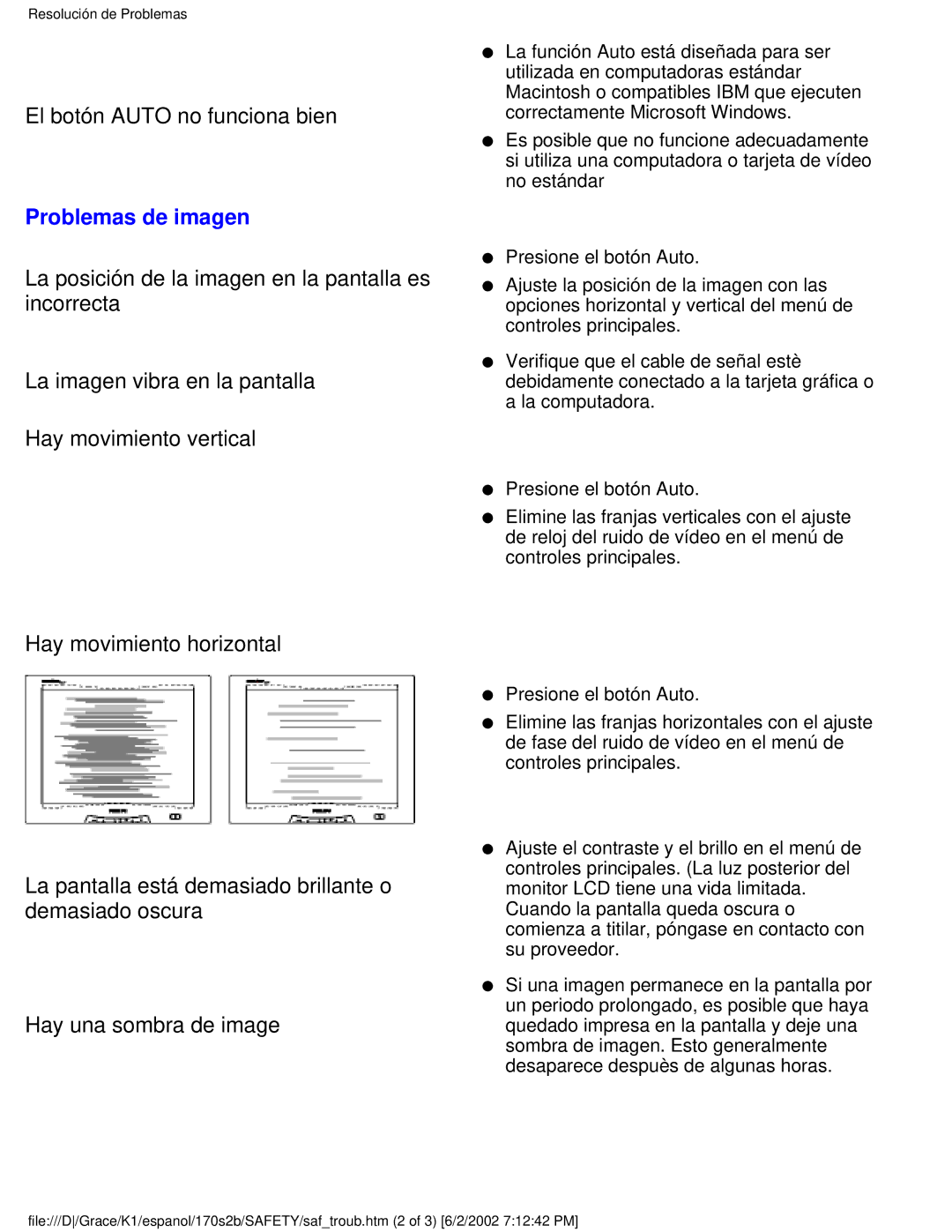 Philips 170S2B user manual Problemas de imagen 