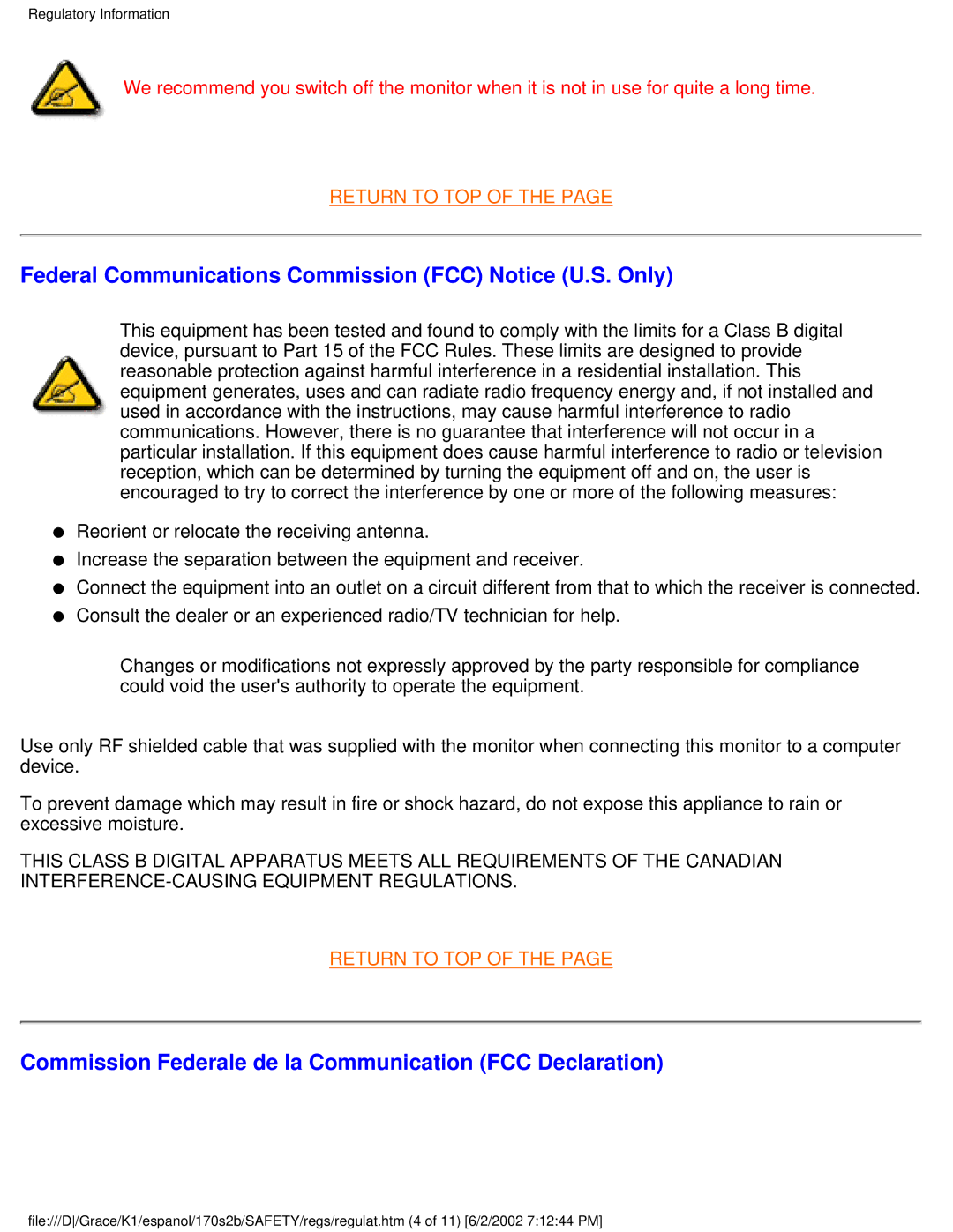 Philips 170S2B user manual Federal Communications Commission FCC Notice U.S. Only 