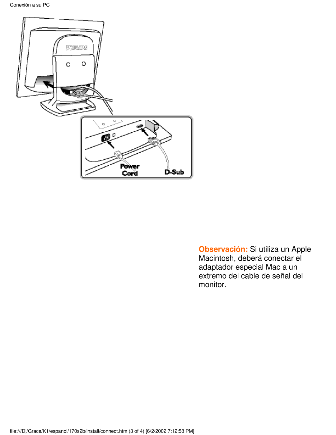 Philips 170S2B user manual Conexión a su PC 