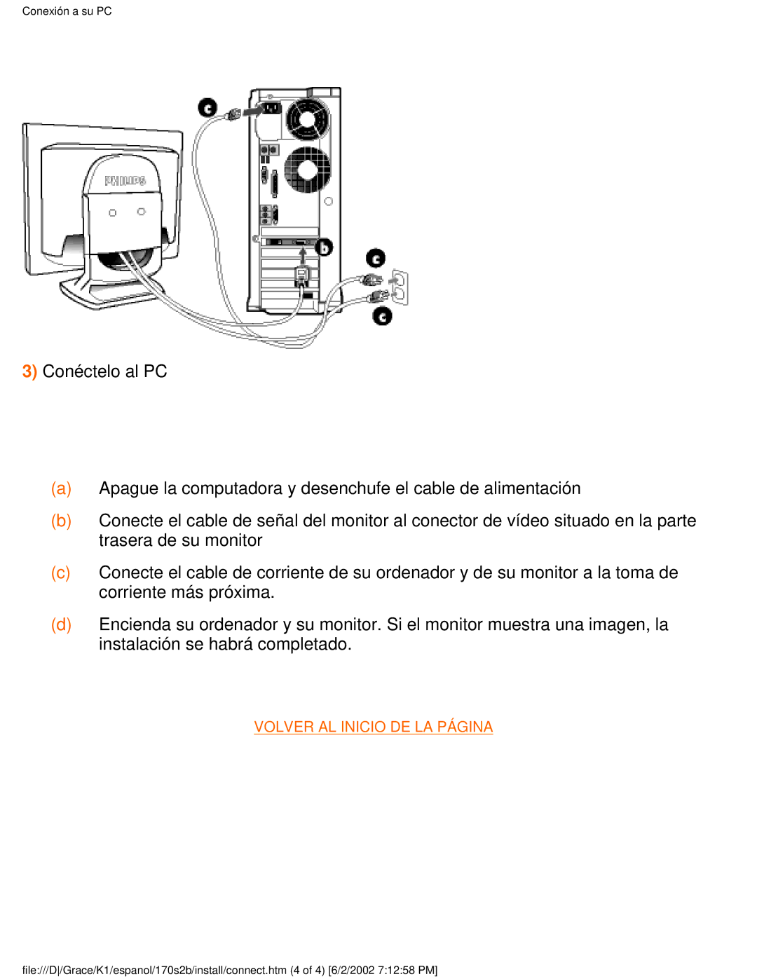 Philips 170S2B user manual Volver AL Inicio DE LA Página 