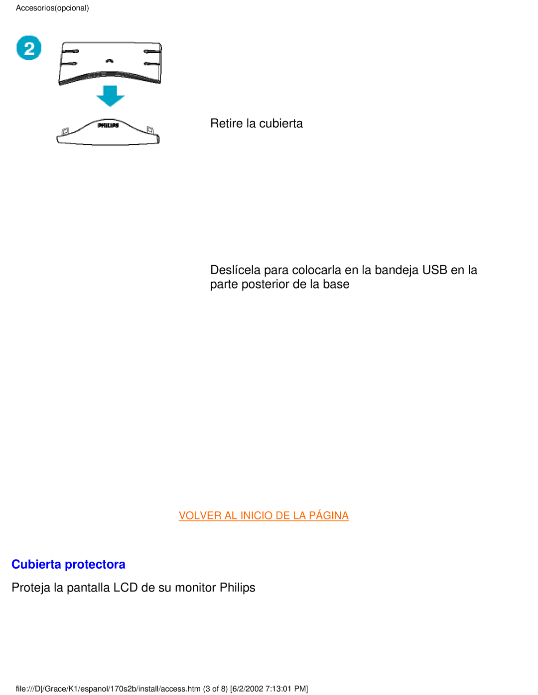 Philips 170S2B user manual Cubierta protectora, Proteja la pantalla LCD de su monitor Philips 