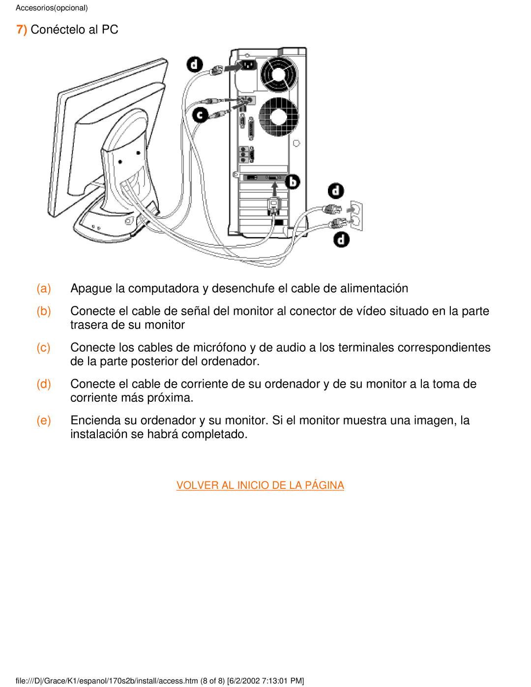 Philips 170S2B user manual Volver AL Inicio DE LA Página 