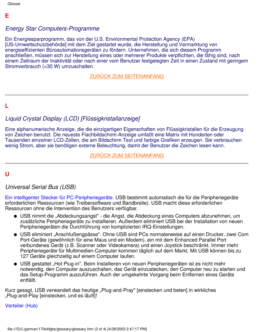 Philips 170S4FS, 170S4FB, 170S4FG user manual Energy Star Computers-Programme 