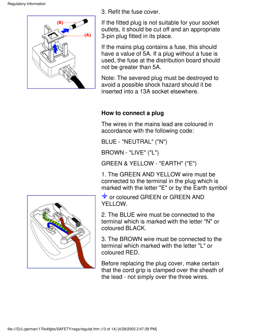 Philips 170S4FG, 170S4FS, 170S4FB user manual How to connect a plug 