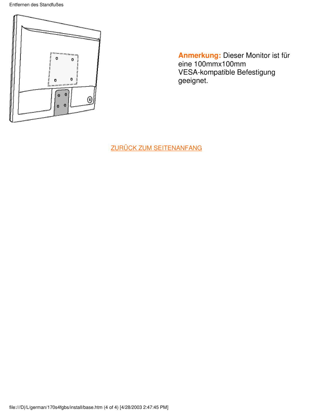 Philips 170S4FS, 170S4FB, 170S4FG user manual Zurück ZUM Seitenanfang 