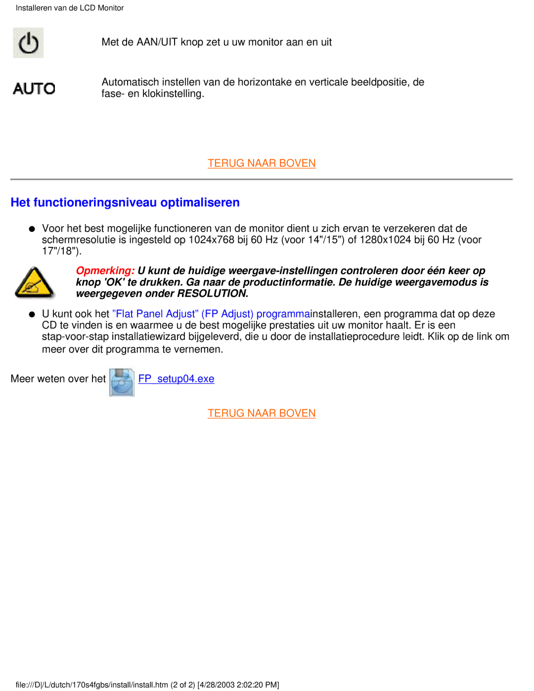 Philips 170S4FB, 170S4FS, 170S4FG user manual Het functioneringsniveau optimaliseren 