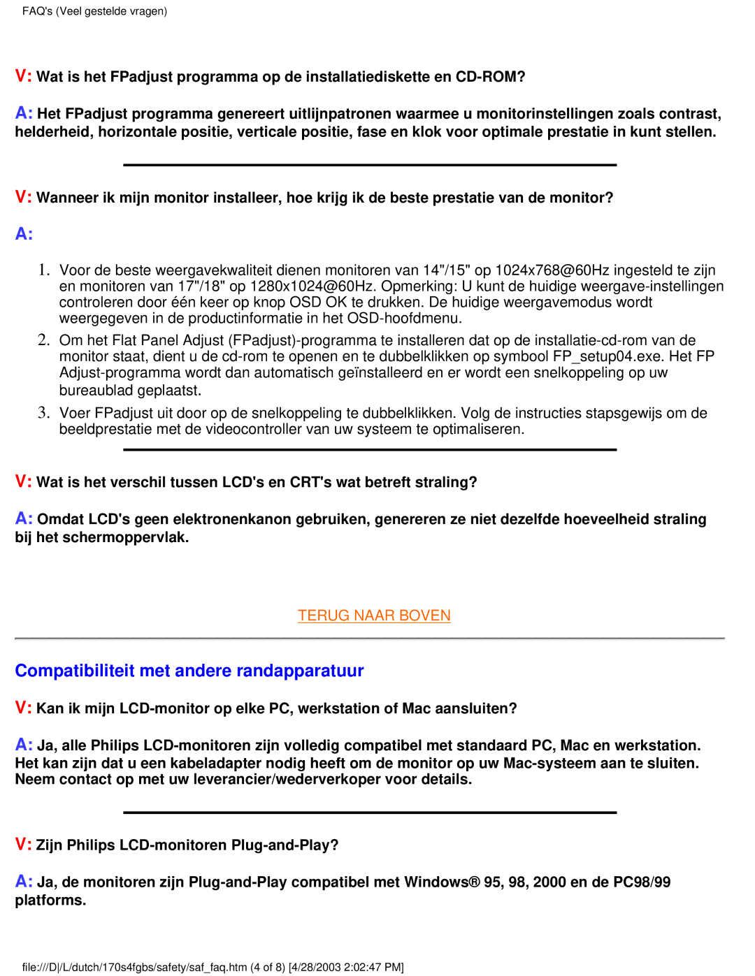 Philips 170S4FB, 170S4FS, 170S4FG user manual Compatibiliteit met andere randapparatuur 