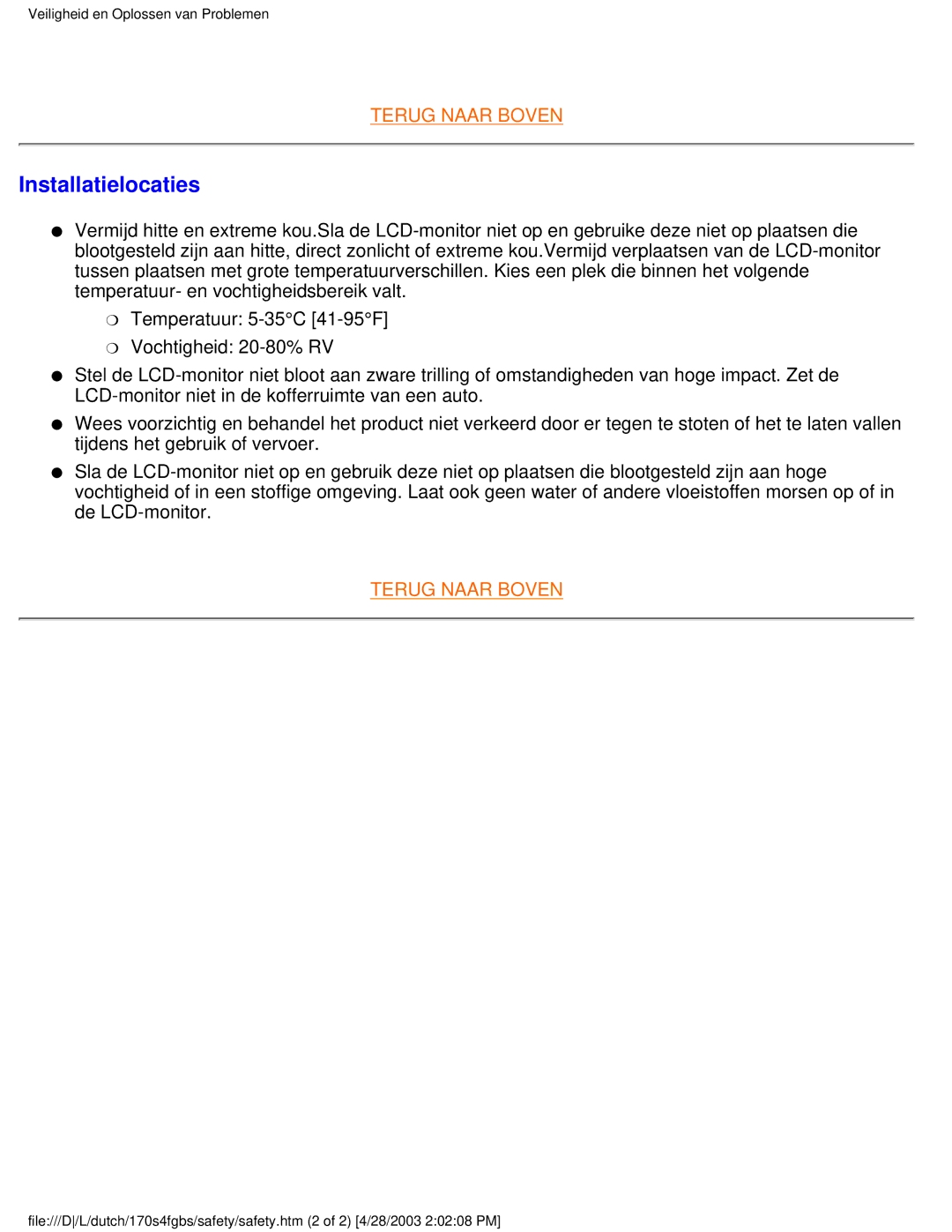 Philips 170S4FS, 170S4FB, 170S4FG user manual Installatielocaties 