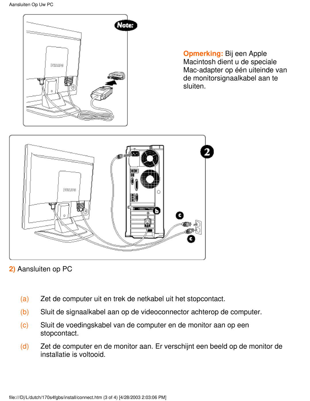 Philips 170S4FG, 170S4FS, 170S4FB user manual Aansluiten Op Uw PC 