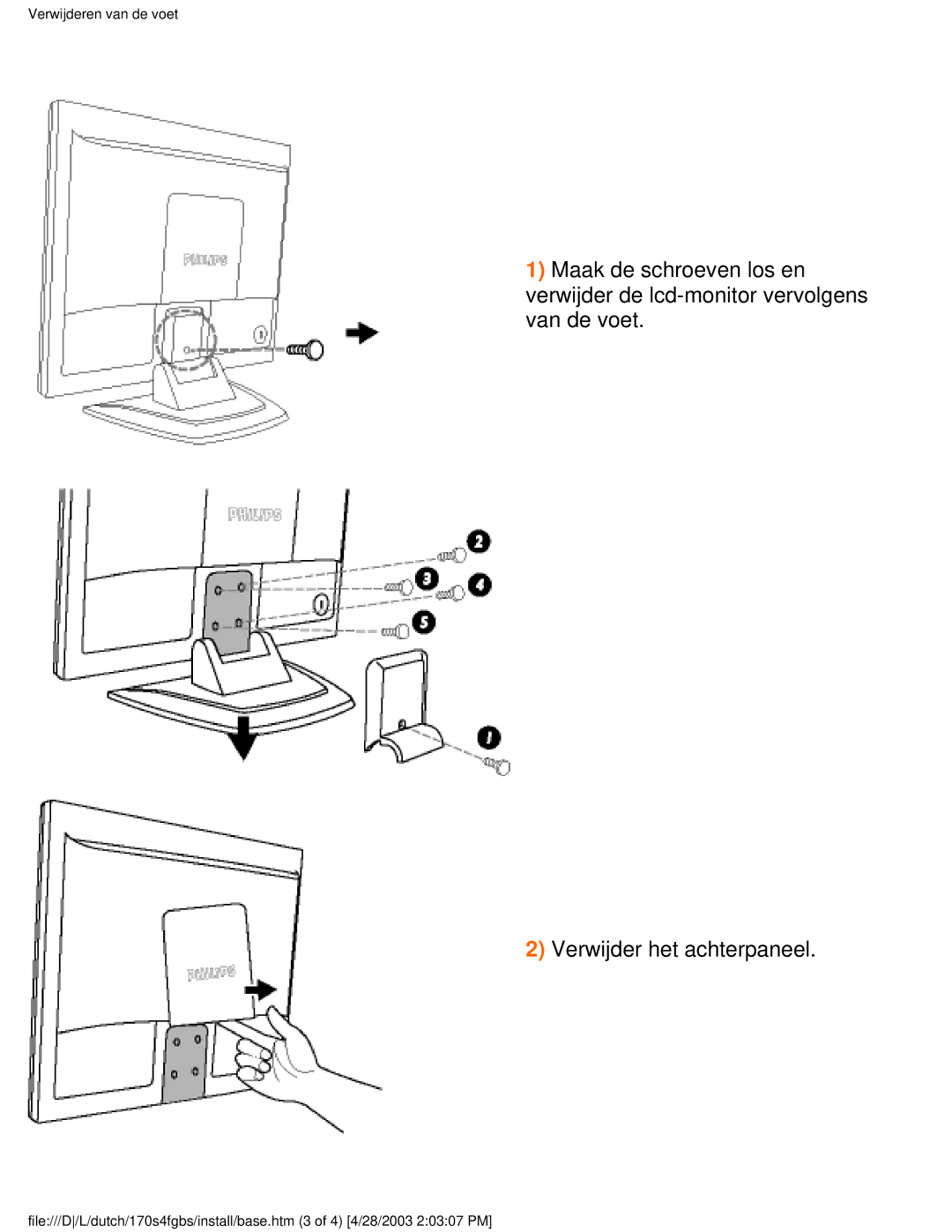 Philips 170S4FS, 170S4FB, 170S4FG user manual Verwijderen van de voet 