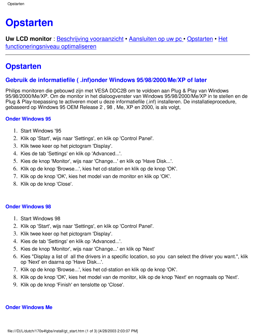 Philips 170S4FG, 170S4FS, 170S4FB user manual Opstarten 