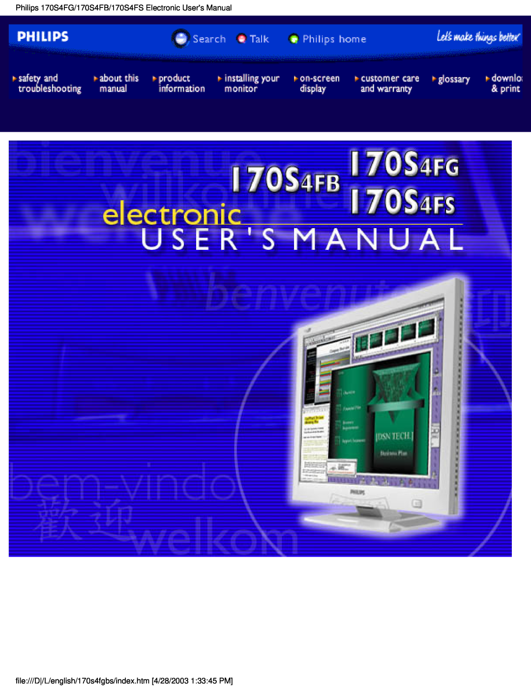Philips 170S4FG, 170S4FS user manual 
