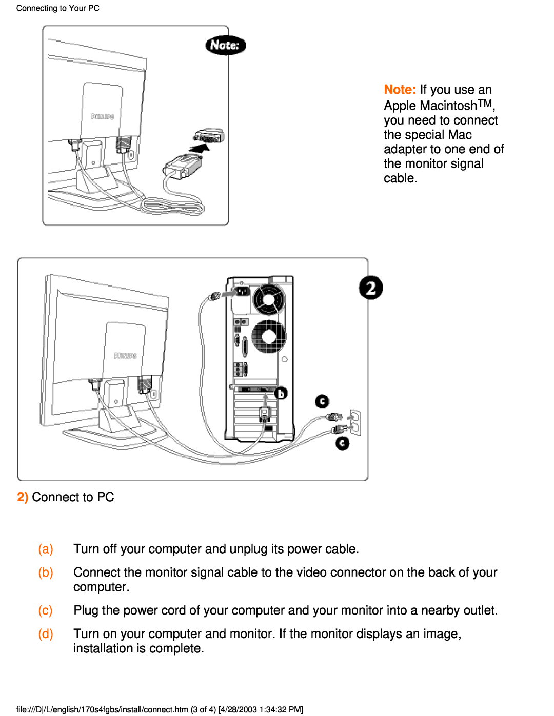 Philips 170S4FS, 170S4FG user manual 2Connect to PC 