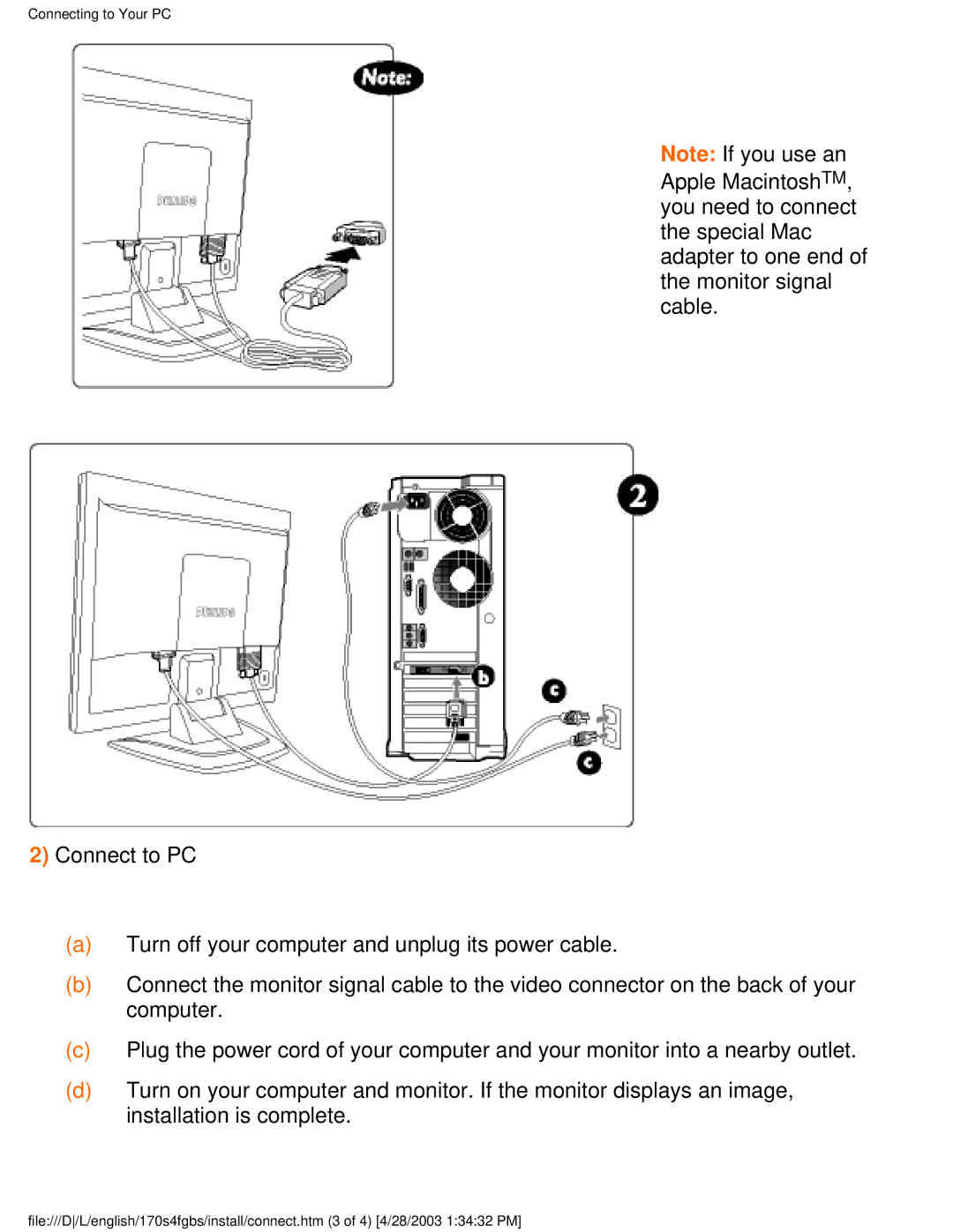 Philips 170S4FS, 170S4FG user manual Connecting to Your PC 