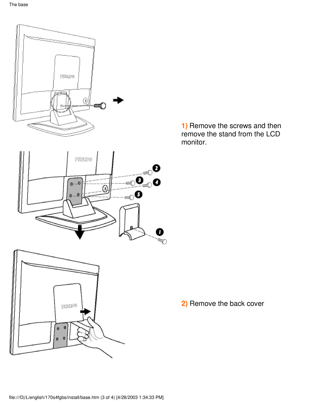 Philips 170S4FS, 170S4FG user manual Base 