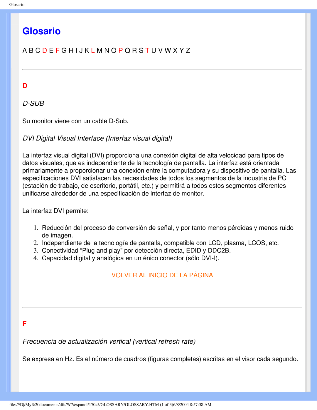 Philips 170S5 user manual Glosario 