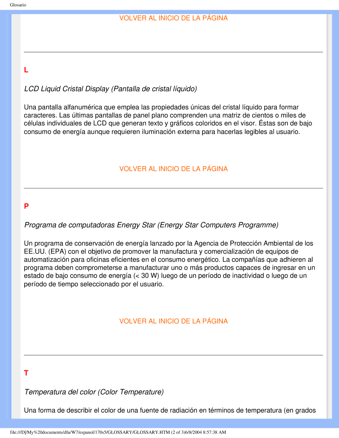 Philips 170S5 user manual LCD Liquid Cristal Display Pantalla de cristal líquido 