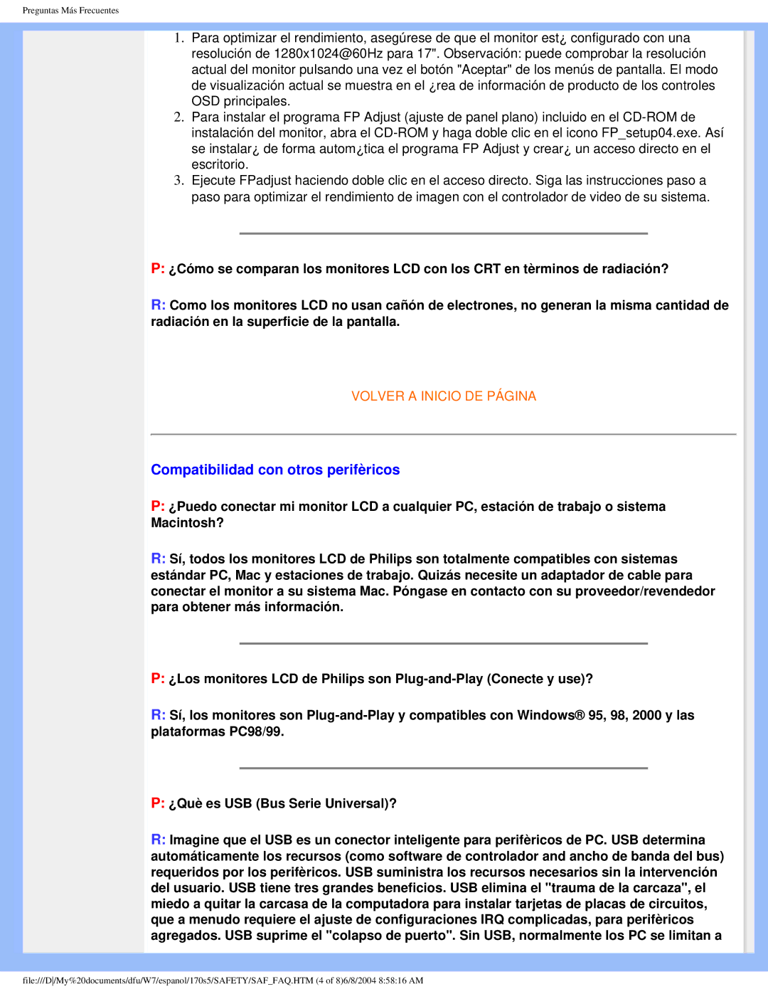 Philips 170S5 user manual Compatibilidad con otros perifèricos 