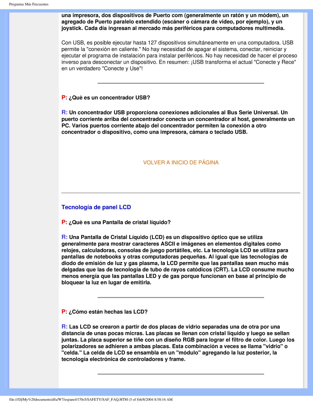 Philips 170S5 user manual Tecnología de panel LCD, ¿Què es un concentrador USB? 