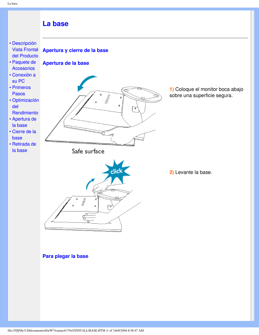 Philips 170S5 user manual La base 