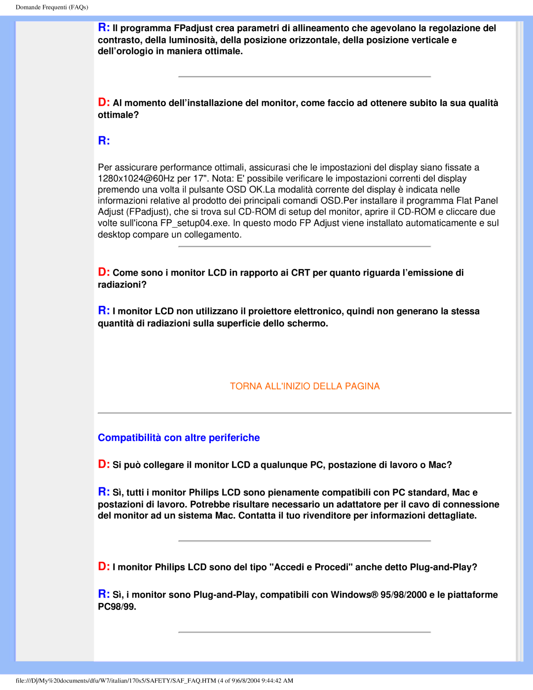 Philips 170S5 user manual Compatibilità con altre periferiche 