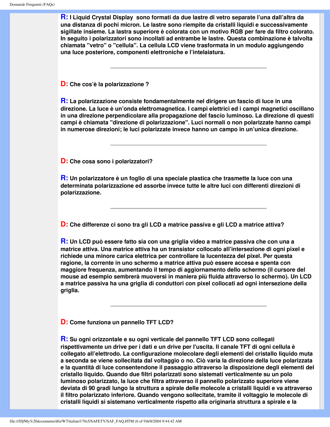 Philips 170S5 user manual Che cos’è la polarizzazione ? 