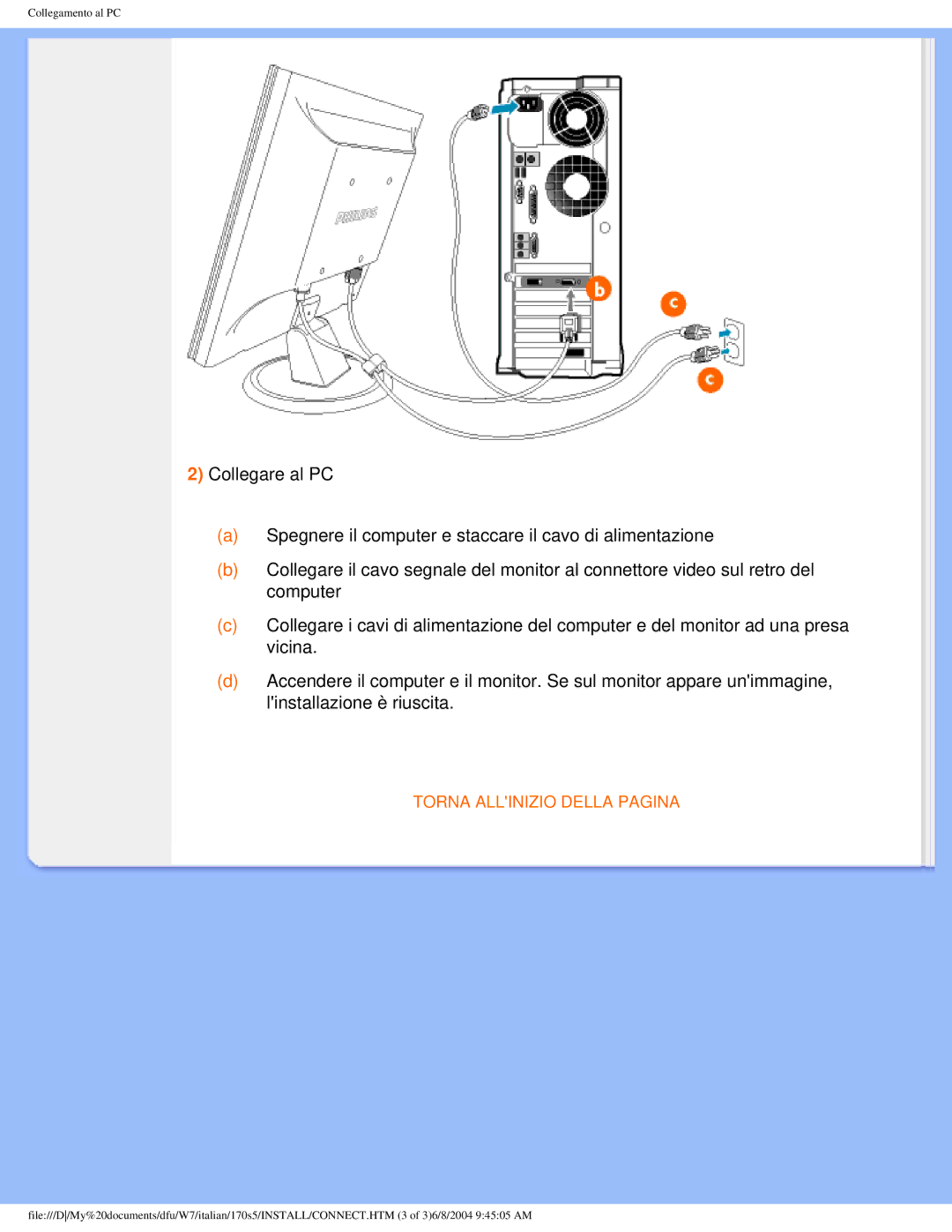 Philips 170S5 user manual Torna Allinizio Della Pagina 