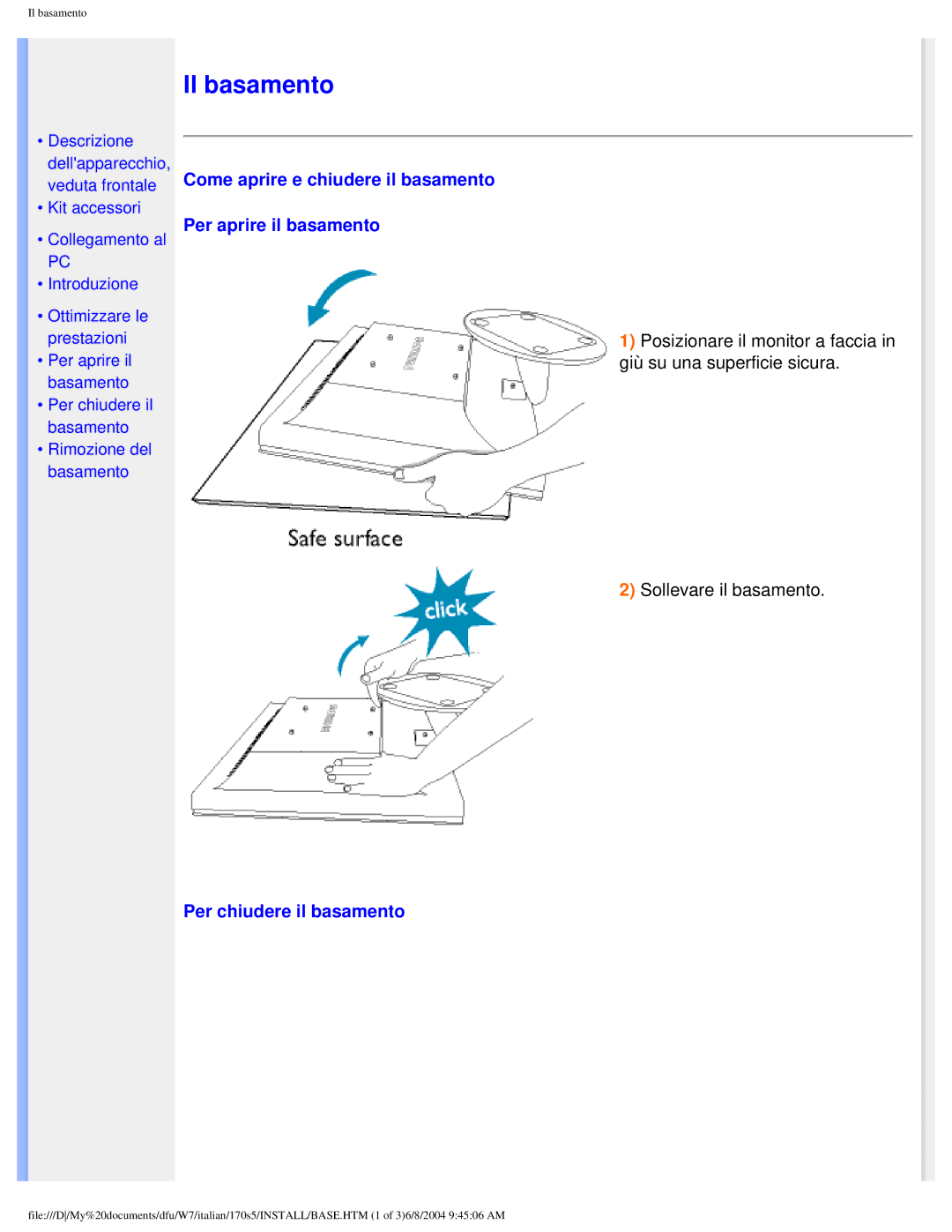 Philips 170S5 user manual Il basamento 