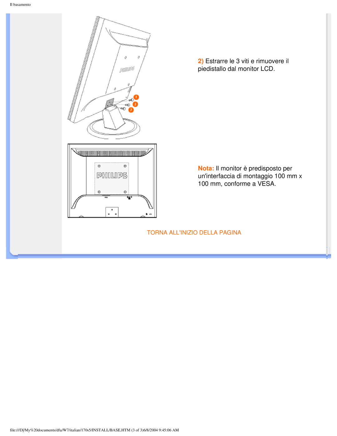 Philips 170S5 user manual Torna Allinizio Della Pagina 