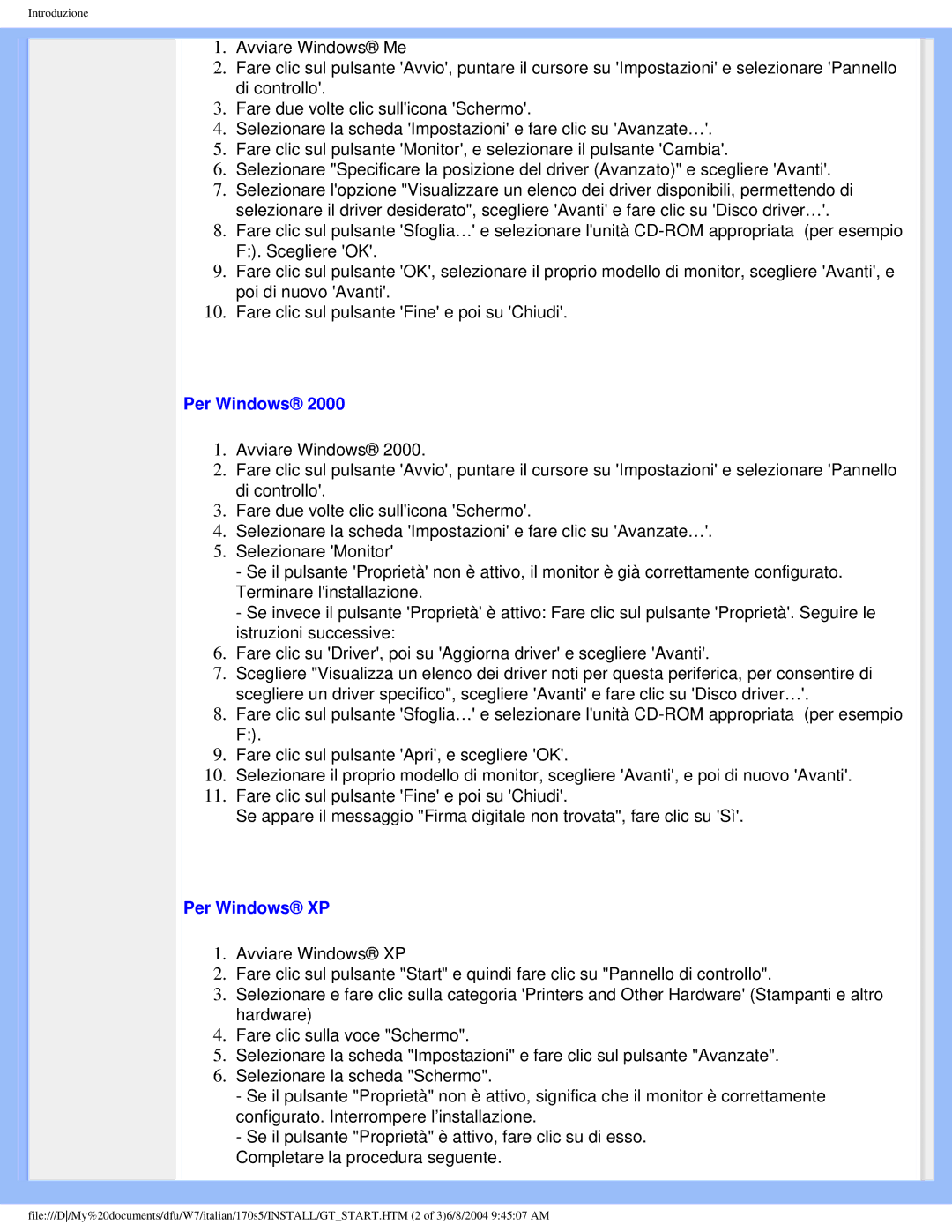 Philips 170S5 user manual Per Windows XP 