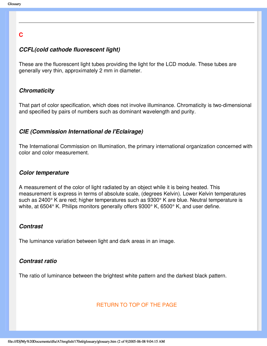 Philips 170s6 CCFLcold cathode fluorescent light, Chromaticity, CIE Commission International de IEclairage, Contrast 