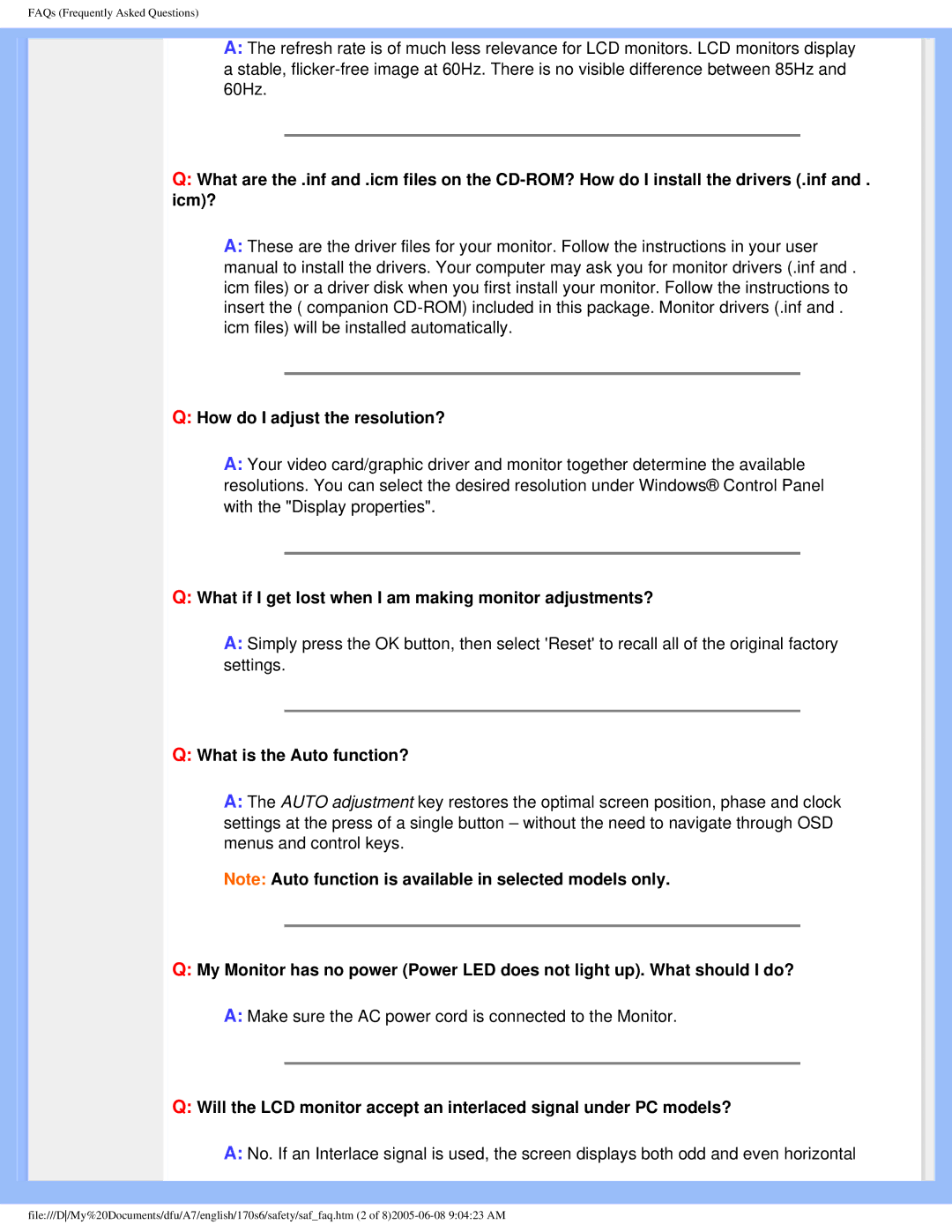 Philips 170s6 user manual What if I get lost when I am making monitor adjustments?, What is the Auto function? 