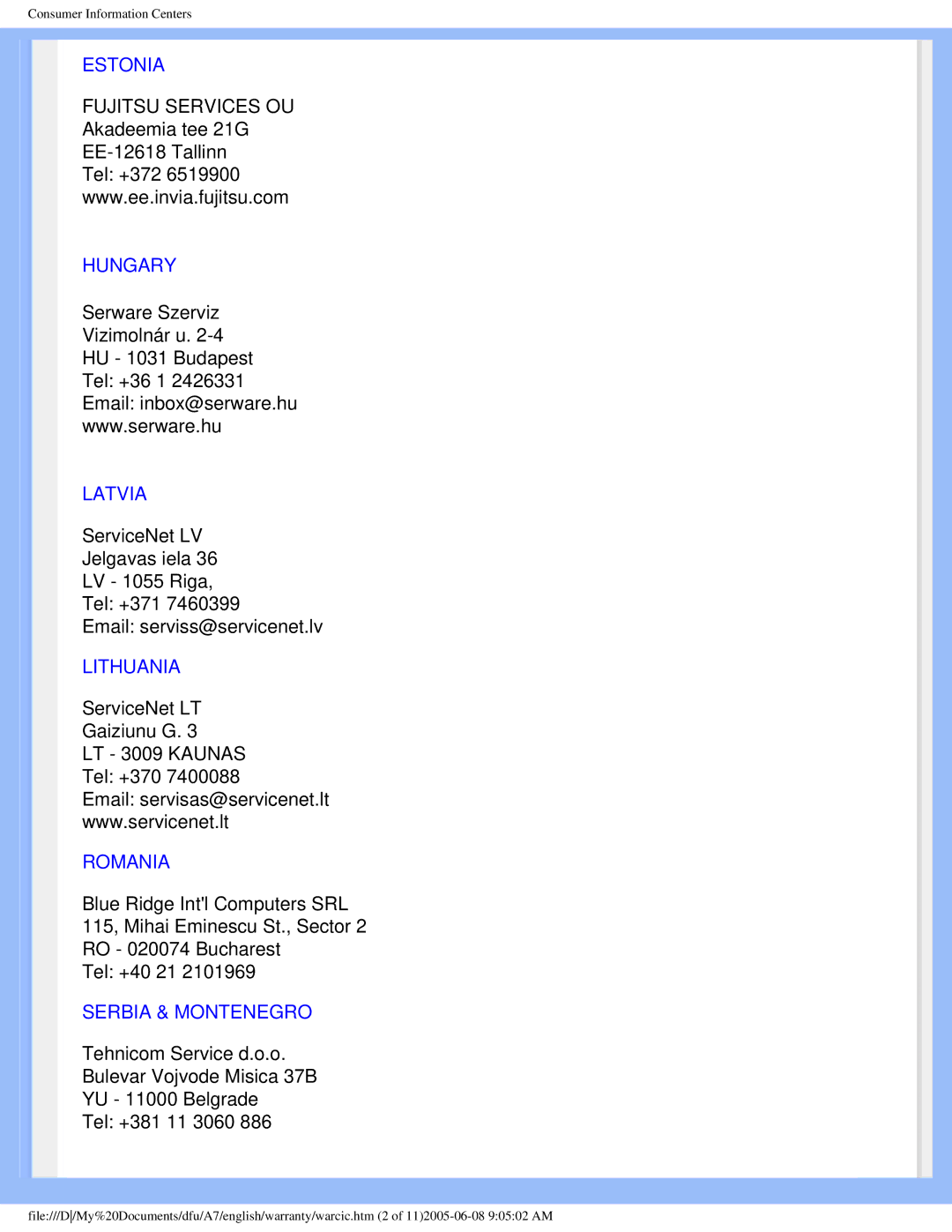 Philips 170s6 user manual Estonia, Hungary, Latvia, Lithuania, Romania, Serbia & Montenegro 