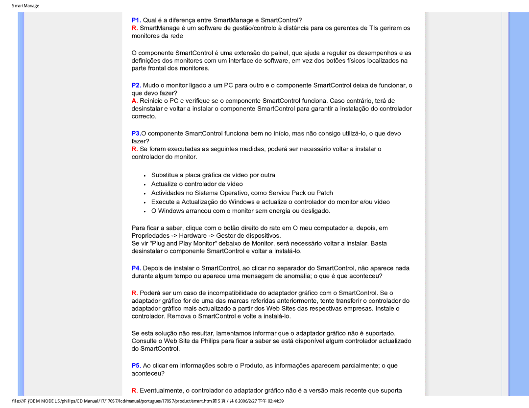 Philips 170S7 user manual SmartManage 