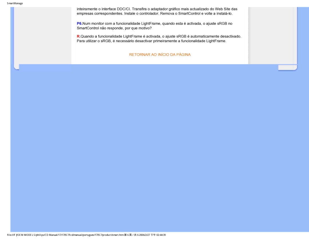 Philips 170S7 user manual Retornar AO Início DA Página 