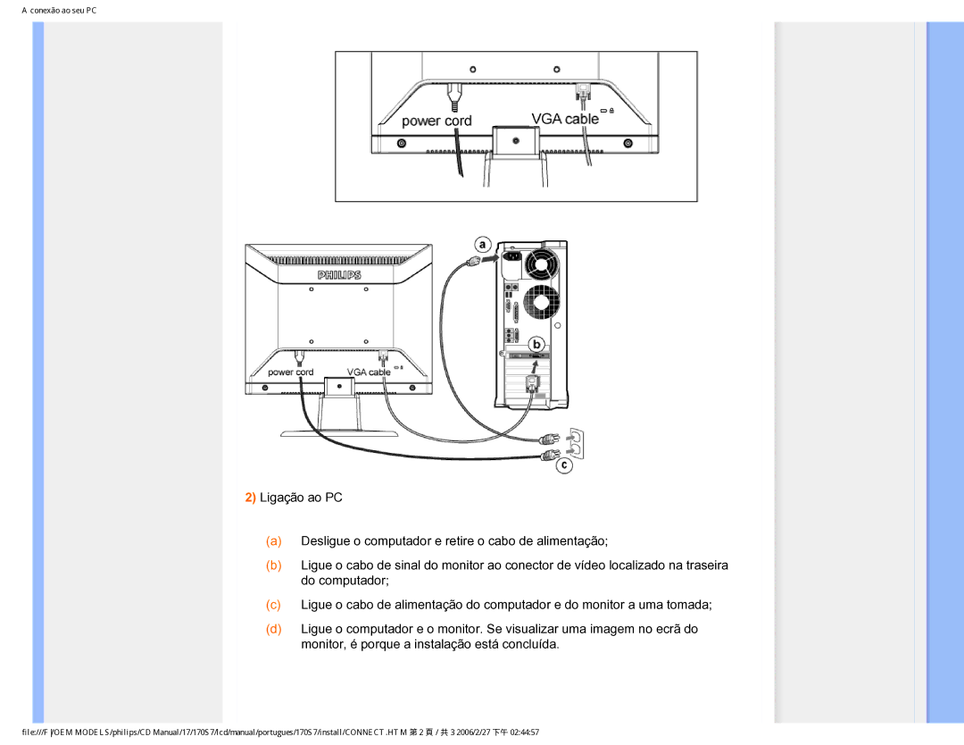 Philips 170S7 user manual Conexão ao seu PC 