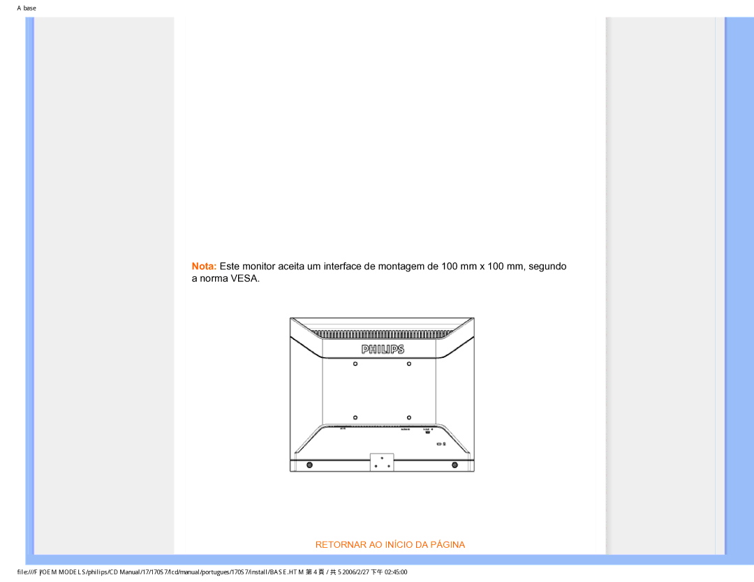 Philips 170S7 user manual Retornar AO Início DA Página 