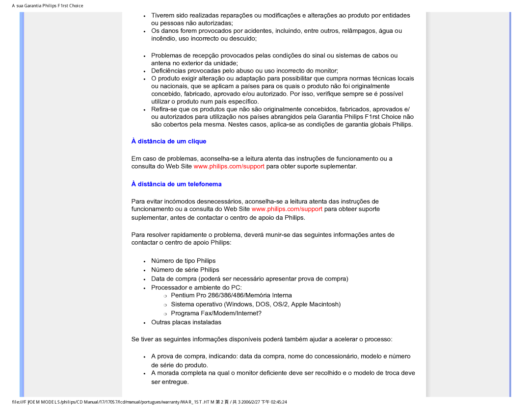 Philips 170S7 user manual Distância de um clique Distância de um telefonema 