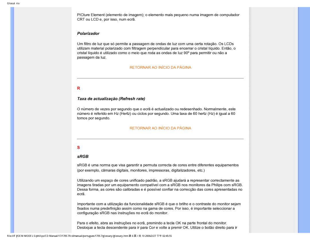 Philips 170S7 user manual Polarizador 