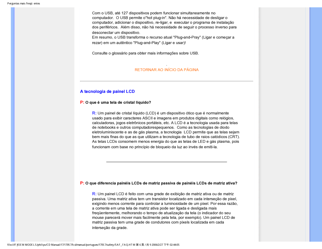 Philips 170S7 user manual Tecnologia de painel LCD, Que é uma tela de cristal líquido? 