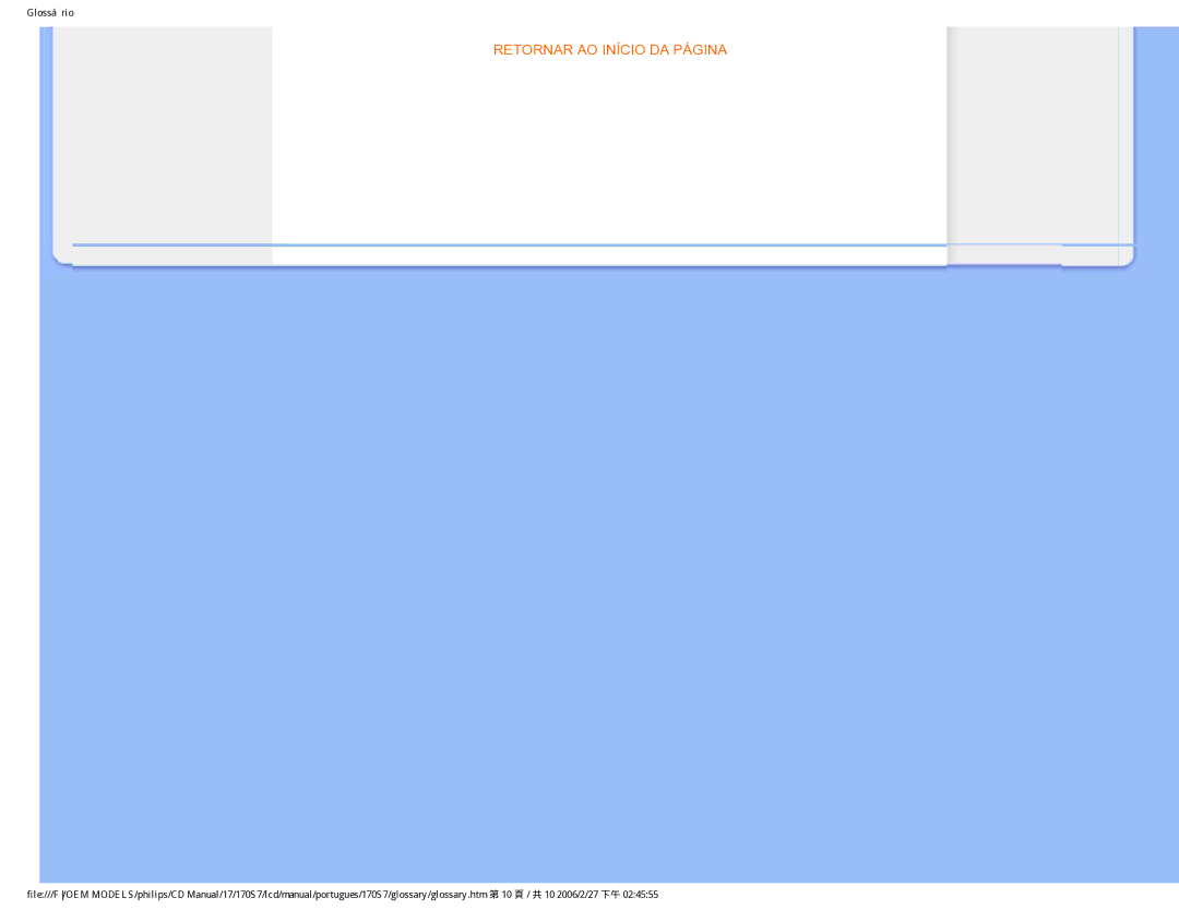 Philips 170S7 user manual Retornar AO Início DA Página 
