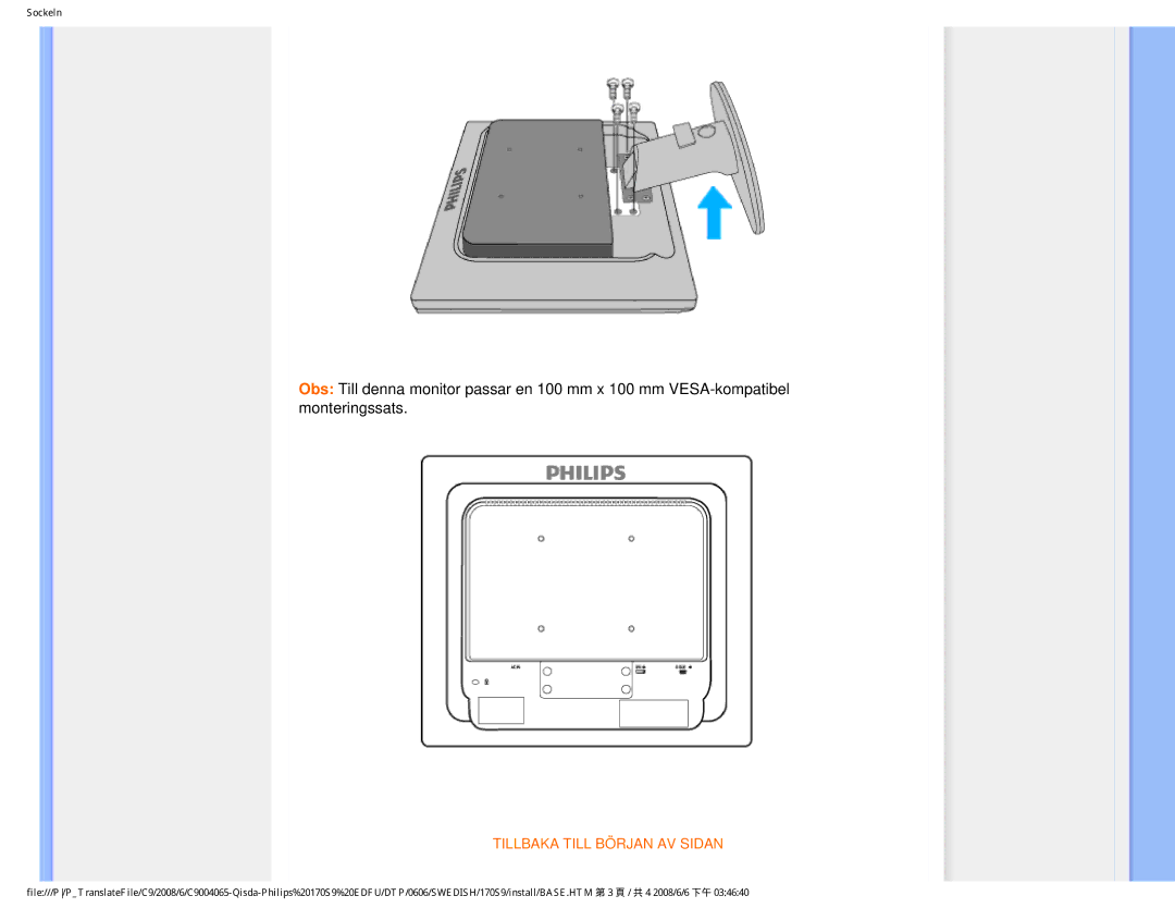 Philips 170S9 user manual Tillbaka Till Början AV Sidan 